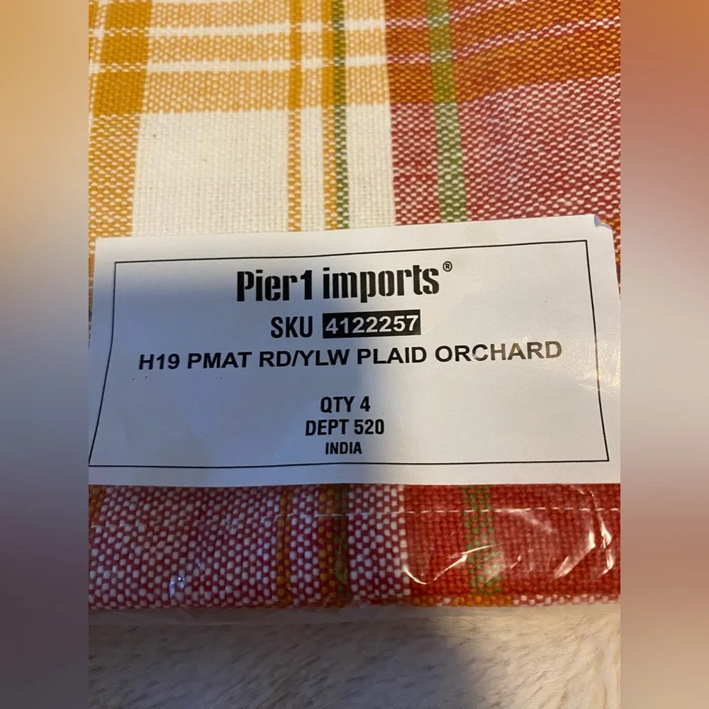Pier 1 imports, NWT placemats, plaid fall colors, 100% cotton